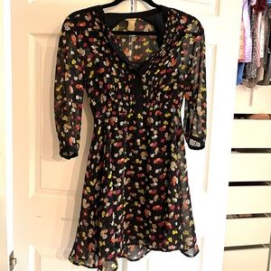 Black Floral Double Lined Long Sleeved Dress